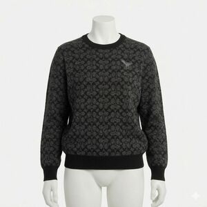 COACH 100% Wool Oversized 'Rexy' Black and Grey Crewneck Sweater - Size XXS